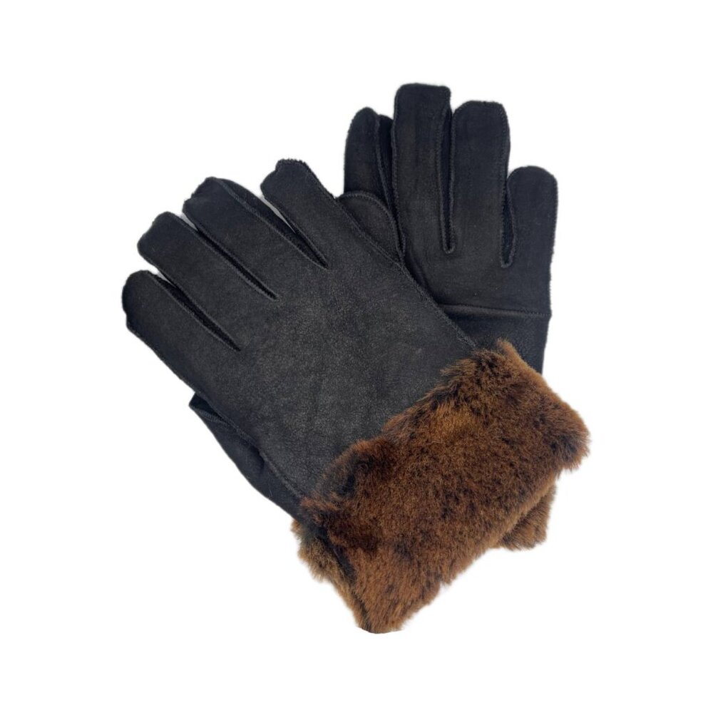 Black Unisex Premium Shearling Sheepskin Leather Gloves